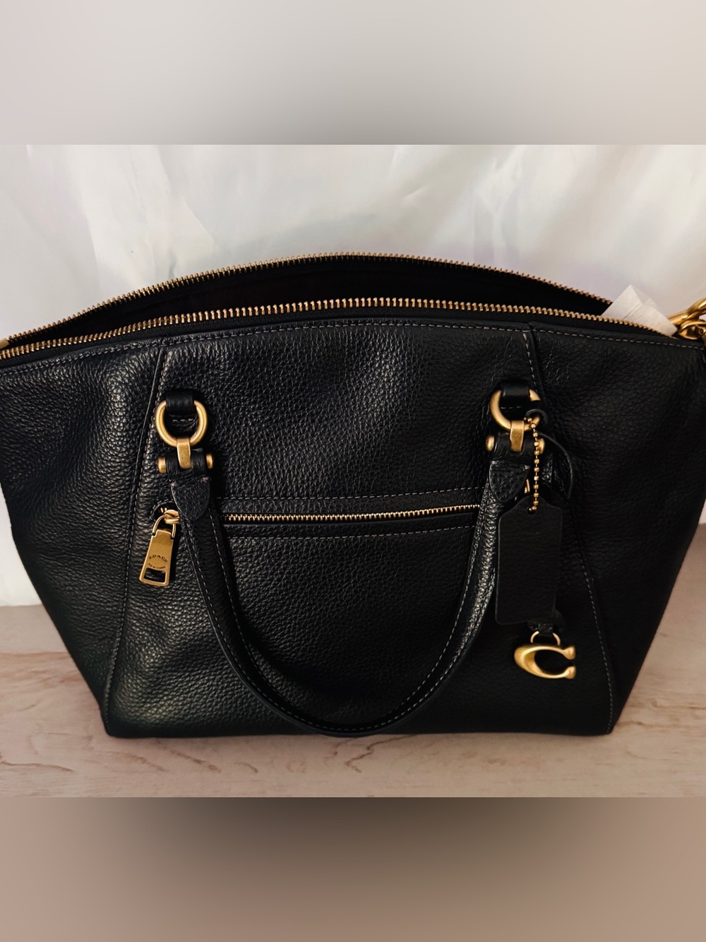 Coach Black Pebbled Leather Satchel with Gold-Tone Hardware